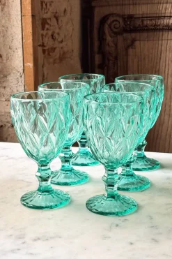 Cristina Oria Copas^Set 6 Copas Azules Turquesas Diseño Rombos