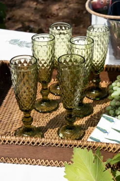 Cristina Oria Copas^Set 6 Copas Cristal Champagne Verde Rombos