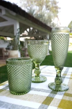 Cristina Oria Copas^Set 6 Copas Cristal Champagne Verde Picos