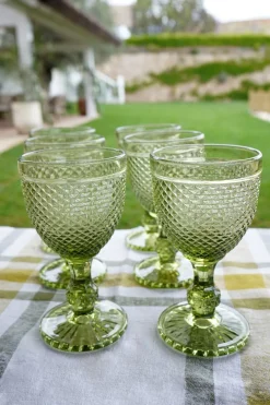 Cristina Oria Copas^Set 6 Copas Cristal Verde Picos
