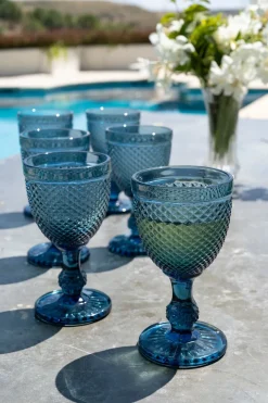 Cristina Oria Copas^Set 6 Copas Cristal Vino Azul Oscuro Picos