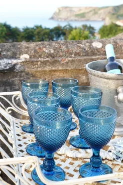 Cristina Oria Copas^Set 6 Copas Cristal Vino Azul Oscuro Picos