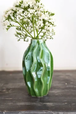 Cristina Oria Jarrones, Floreros Y Maceteros^Set 2 Floreros De Loza Esmaltada Verdes