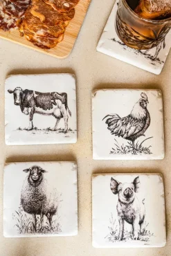 Cristina Oria Posavasos Y Servilleteros^Set 4 Posavasos Con Diseño De Animales De Granja
