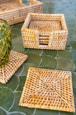 Cristina Oria Posavasos Y Servilleteros^Set 6 Posavasos Cuadrados De Ratán Marrón Natural