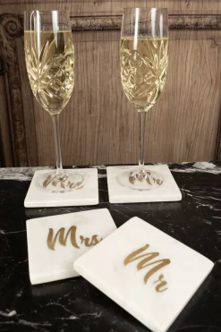 Cristina Oria Posavasos Y Servilleteros^Set 2 Posavasos De Mármol Con Diseño Mr & Mrs