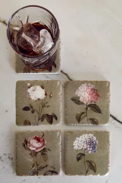 Cristina Oria Posavasos Y Servilleteros^Set 4 Posavasos De Mármol Diseño Flores