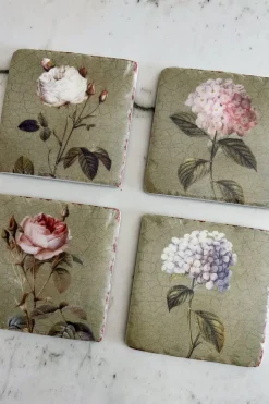 Cristina Oria Posavasos Y Servilleteros^Set 4 Posavasos De Mármol Diseño Flores