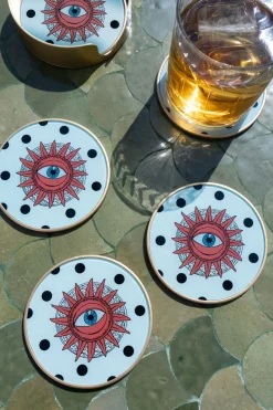 Cristina Oria Posavasos Y Servilleteros^Set 4 Posavasos De Porcelana Con Diseño Good Luck