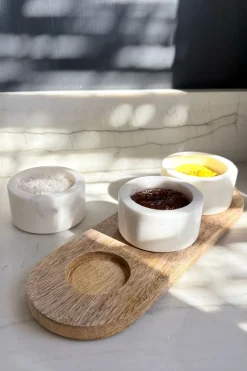 Cristina Oria Accesorios De Mesa^Set 3 Recipientes De Mármol Sobre Base De Madera