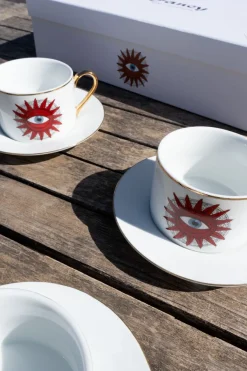 Cristina Oria Tazas Y Teteras^Set 6 Tazas Y Platos De Porcelana Con Diseño Good Luck
