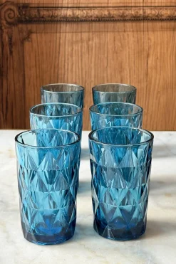 Cristina Oria Vasos^Set 6 Vasos Altos Azules Diseño Rombos