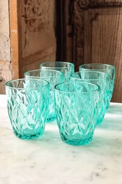 Cristina Oria Vasos^Set 6 Vasos Azules Turquesas Diseño Rombos