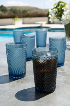 Cristina Oria Vasos^Set 6 Vasos Cristal Altos Azul Oscuro Picos