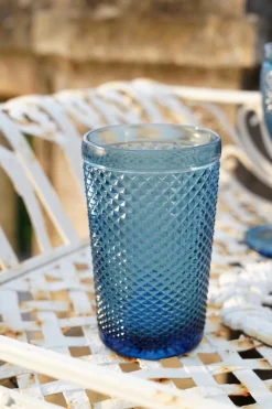 Cristina Oria Vasos^Set 6 Vasos Cristal Altos Azul Oscuro Picos