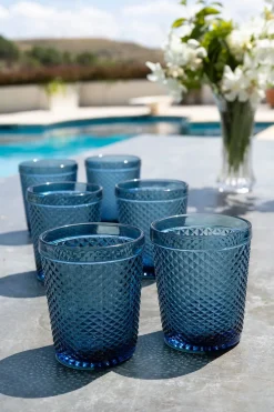 Cristina Oria Vasos^Set 6 Vasos Cristal Azul Oscuro Picos