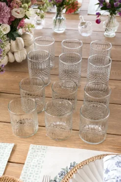 Cristina Oria Vasos^Set 12 Vasos De Cristal Tallado Rombos