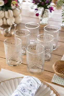 Cristina Oria Vasos^Set 6 Vasos De Cristal Tallado Rombos Grandes