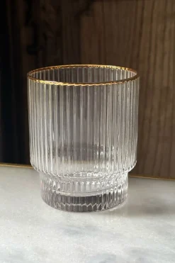 Cristina Oria Vasos^Set 6 Vasos Rayados Con Filo Dorado