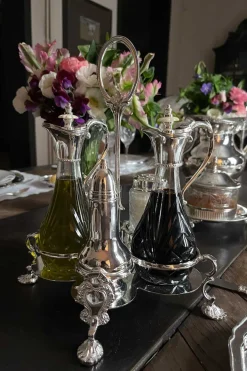 Cristina Oria Accesorios De Mesa^Set Aceitera, Vinagrera, Salero Y Pimentero De Cristal Y Plata Co