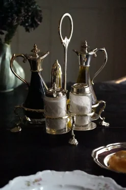 Cristina Oria Accesorios De Mesa^Set Aceitera, Vinagrera, Salero Y Pimentero De Cristal Y Plata Co