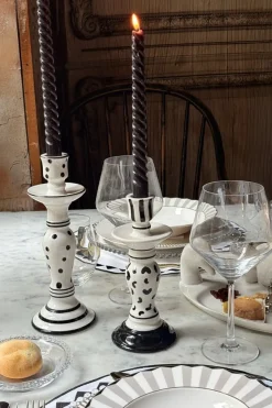 Cristina Oria Candelabros Y Portavelas|Velas^Set De 2 Candelabros Blancos Y Negros & Velas LED