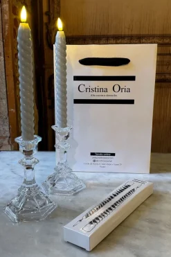 Cristina Oria Candelabros Y Portavelas|Velas^Set De 2 Candelabros De Cristal Medianos & Velas LED