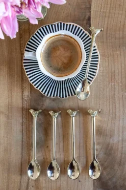Cristina Oria Cubiertos De Aperitivo|Cubiertos De Postre^Set De 4 Cucharitas De Bronce Con Diseño De Pájaro