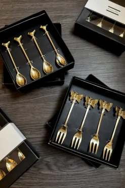 Cristina Oria Cubiertos De Aperitivo|Cubiertos De Postre^Set De 4 Cucharitas De Bronce Con Diseño De Pájaro