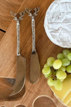 Cristina Oria Cubiertos De Aperitivo|Cubiertos De Postre^Set De 2 Cuchillos Para Quesos Con Diseño De Ciervo