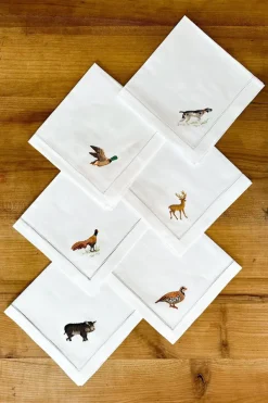 Cristina Oria Servilletas Y Accesorios^Set de 6 Servilletas Bordadas a Mano con Diseño de Animales de Caza
