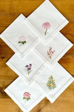Cristina Oria Servilletas Y Accesorios^Set de 6 Servilletas Bordadas a Mano con Diseño de Flores