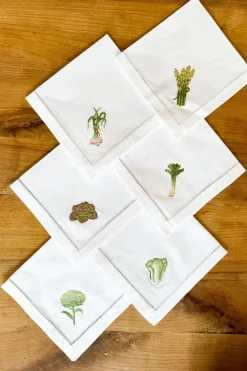 Cristina Oria Servilletas Y Accesorios^Set de 6 Servilletas Bordadas a Mano con Diseño de Verduras