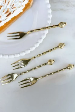 Cristina Oria Cubiertos De Aperitivo|Cubiertos De Postre^Set De 4 Tenedores De Bronce Con Diseño De Granadas