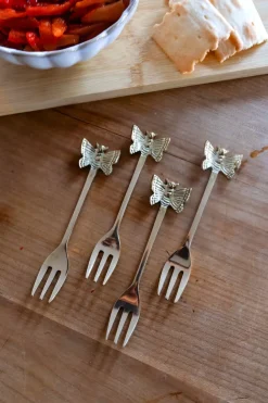 Cristina Oria Cubiertos De Aperitivo|Cubiertos De Postre^Set De 4 Tenedores De Bronce Con Diseño De Mariposa