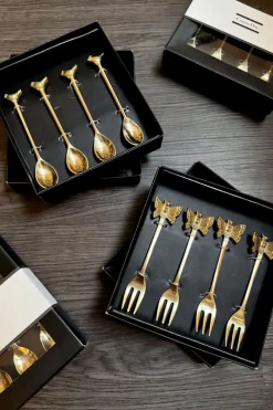 Cristina Oria Cubiertos De Aperitivo|Cubiertos De Postre^Set De 4 Tenedores De Bronce Con Diseño De Mariposa