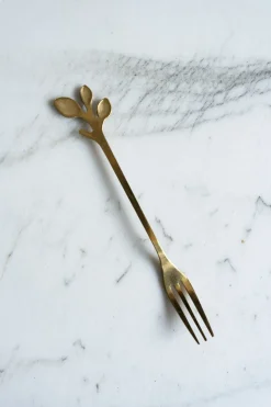 Cristina Oria Cubiertos De Aperitivo|Cubiertos De Postre^Set De 4 Tenedores Dorados Con Diseño De Hojas