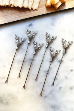 Cristina Oria Cubiertos De Aperitivo|Cubiertos De Postre^Set De 6 Tenedores Especiales Aperitivo Con Diseño De Ciervo