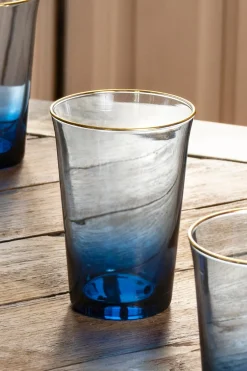 Cristina Oria Vasos^Set De 6 Vasos De Cristal Azul Con Filo Dorado