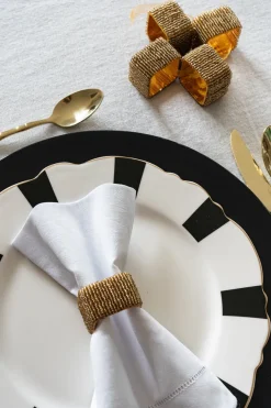 Cristina Oria Posavasos Y Servilleteros^Set De Cuatro Servilleteros Dorados De Cuentas