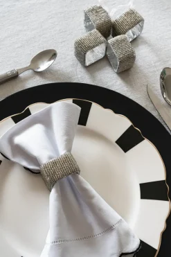 Cristina Oria Posavasos Y Servilleteros^Set De Cuatro Servilleteros Plateados De Cuentas