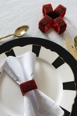 Cristina Oria Posavasos Y Servilleteros^Set De Cuatro Servilleteros Rojos De Cuentas