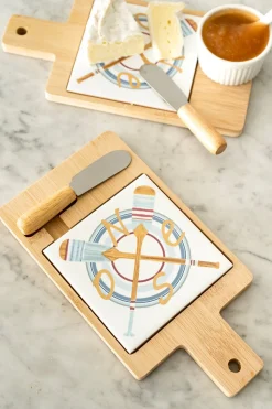 Cristina Oria Tablas^Tabla De Bambú & Cuchillo Con Diseño Remos