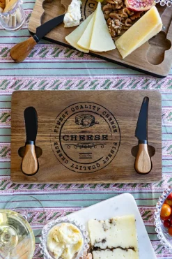 Cristina Oria Cuchillos|Tablas^Tabla De Madera Para Quesos Con Dos Cuchillos