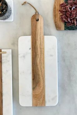 Cristina Oria Tablas^Tabla Rectangular De Mármol Y Madera Con Mango Y Detalles Dorados