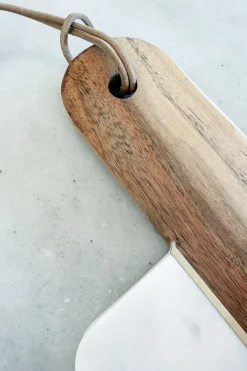 Cristina Oria Tablas^Tabla Rectangular De Mármol Y Madera Con Mango Y Detalles Dorados