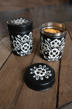 Cristina Oria Almacenaje^Tarro Con Tapa Negro Con Flores Blancas Pintadas