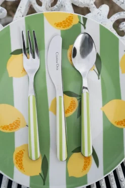 Cristina Oria Cubiertos De Aperitivo|Cubiertos De Postre^Tenedor Con Diseño De Rayas Verdes CO
