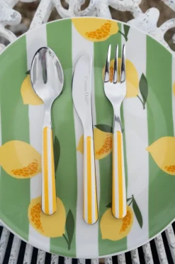 Cristina Oria Cubiertos De Aperitivo|Cubiertos De Postre^Tenedor Con Diseño De Rayas Amarillas CO