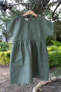 Cristina Oria Minichef^Vestidos De Lino Verde Oscuro Niños